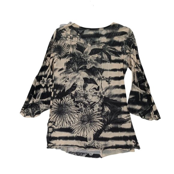 BLEU Tunic Top Women Size M Abstract Floral Medallion Festival Witchy Artsy Goth - Picture 2 of 13
